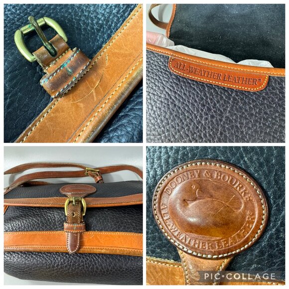 Vintage Dooney & Bourke All-Weather-Leather Navy Blue Tan Leather Trims Bag - Picture 10 of 11